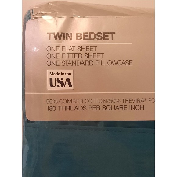 Vintage NWT No-Iron Luxury Percale Ultra Touch by Stevens Twin Sheet Set Aqua - Picture 2 of 7